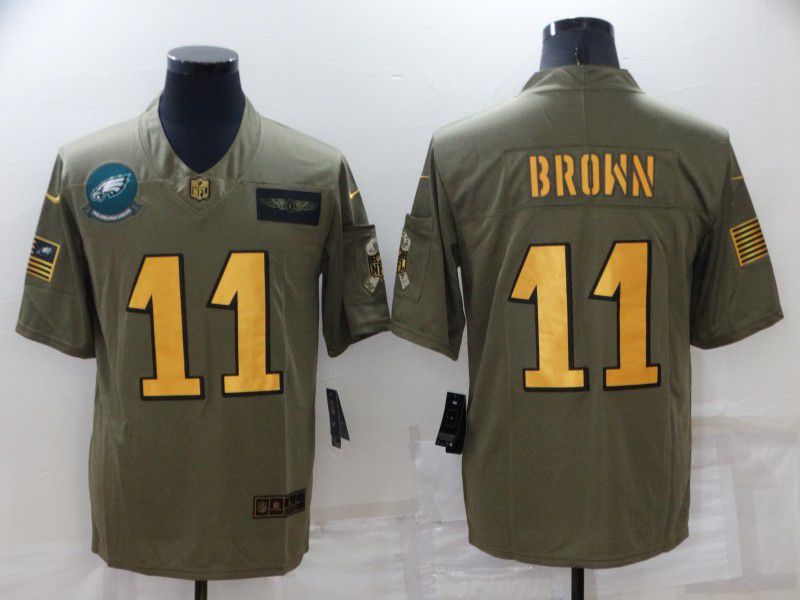 Men Philadelphia Eagles #11 Brown Gold Nike Olive Salute To Service Limited NFL Jersey